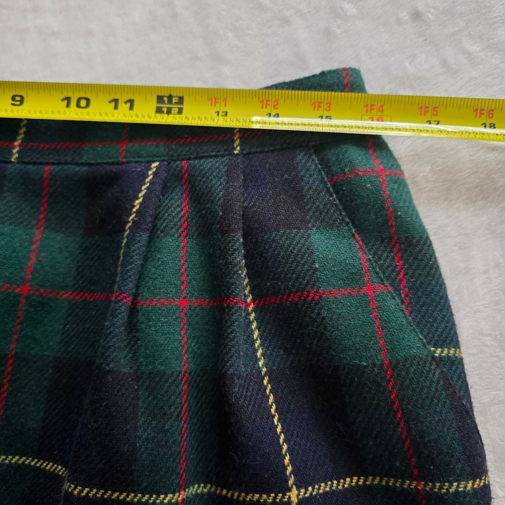 Vintage Katie Brooke Plaid Wool Blend Pencil Skirt Green Navy Tartan Size 14 - Picture 6 of 14